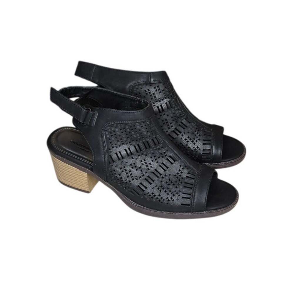 Cloudwalkers by Avenue Harper Sandals Women 11W Black Cutout Block Heel